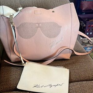 Karl Lagerfeld Pink and White Tote with Sunglasses Design